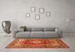 Machine Washable Medallion Orange Traditional Area Rugs in a Living Room, wshtr411org