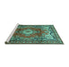 Sideview of Machine Washable Medallion Turquoise Traditional Area Rugs, wshtr411turq