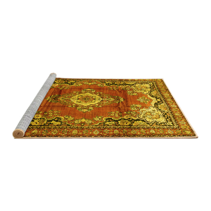 Sideview of Machine Washable Medallion Yellow Traditional Rug, wshtr411yw