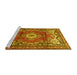 Sideview of Machine Washable Medallion Yellow Traditional Rug, wshtr411yw