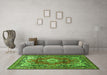 Machine Washable Medallion Green Traditional Area Rugs in a Living Room,, wshtr411grn