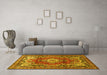 Machine Washable Medallion Yellow Traditional Rug in a Living Room, wshtr411yw