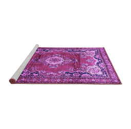 Sideview of Machine Washable Medallion Purple Traditional Area Rugs, wshtr411pur