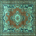 Square Machine Washable Medallion Turquoise Traditional Area Rugs, wshtr411turq