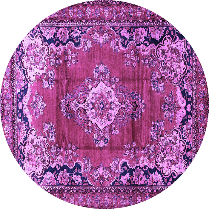 Round Machine Washable Medallion Purple Traditional Area Rugs, wshtr411pur