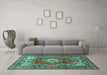 Machine Washable Medallion Turquoise Traditional Area Rugs in a Living Room,, wshtr411turq