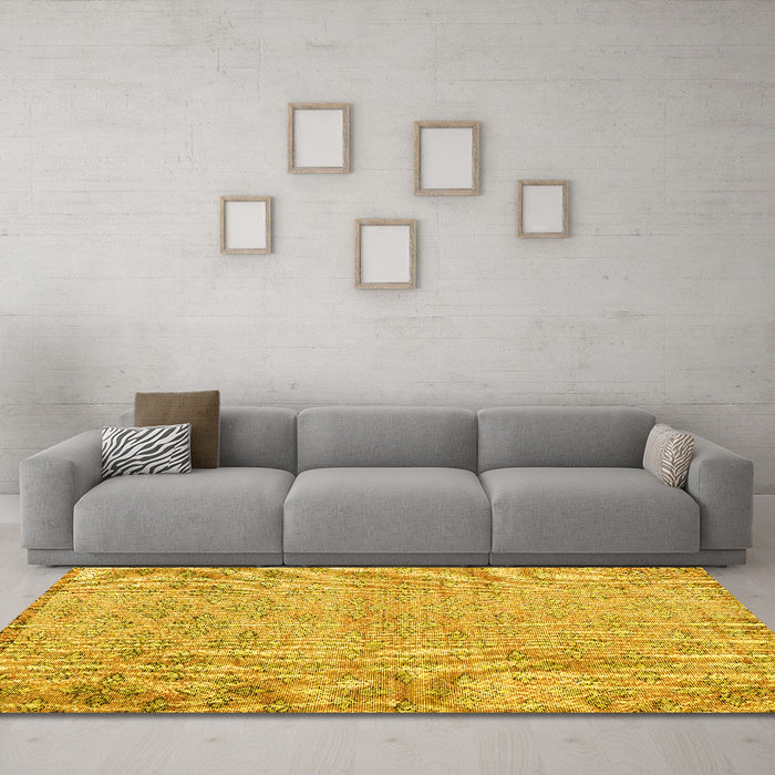Machine Washable Persian Yellow Traditional Rug in a Living Room, wshtr4120yw