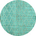 Round Machine Washable Persian Turquoise Traditional Area Rugs, wshtr4120turq