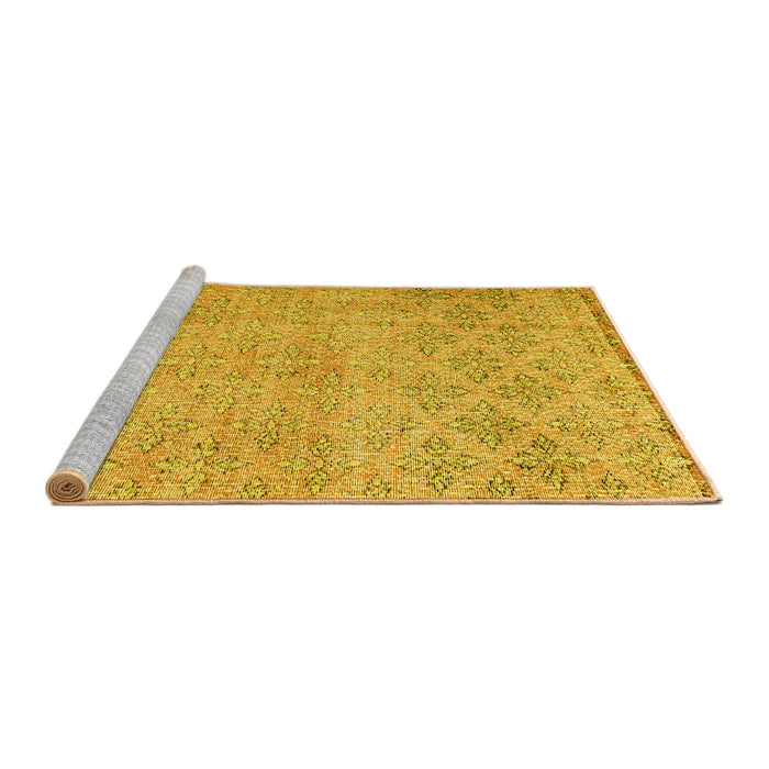 Sideview of Machine Washable Persian Yellow Traditional Rug, wshtr4120yw