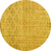 Round Machine Washable Persian Yellow Traditional Rug, wshtr4120yw