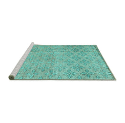 Sideview of Machine Washable Persian Turquoise Traditional Area Rugs, wshtr4120turq