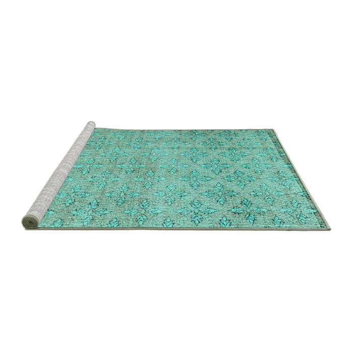 Sideview of Machine Washable Persian Turquoise Traditional Area Rugs, wshtr4120turq