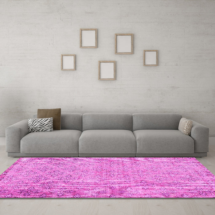 Machine Washable Persian Pink Traditional Rug in a Living Room, wshtr4120pnk