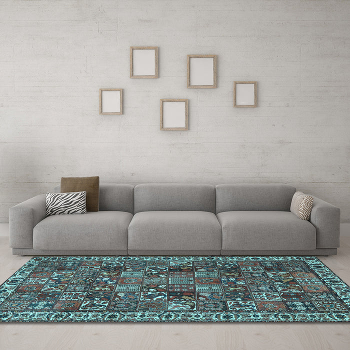 Machine Washable Persian Light Blue Traditional Rug in a Living Room, wshtr4121lblu