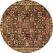 Round Persian Brown Traditional Rug, tr4121brn