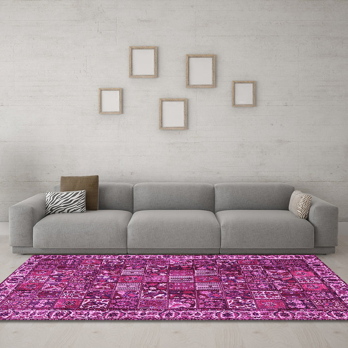 Machine Washable Persian Pink Traditional Rug in a Living Room, wshtr4121pnk