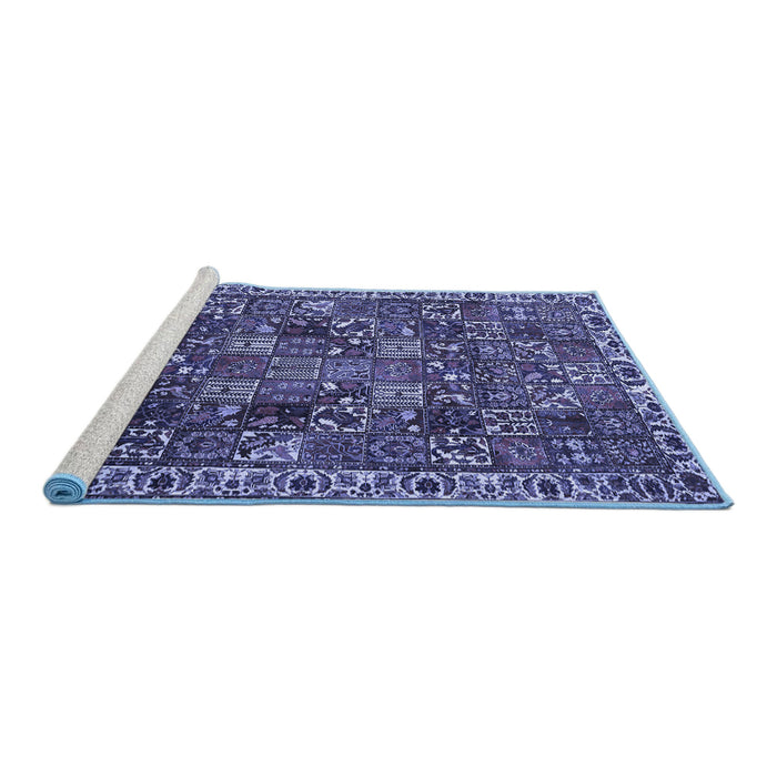 Sideview of Machine Washable Persian Blue Traditional Rug, wshtr4121blu