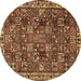 Round Machine Washable Persian Brown Traditional Rug, wshtr4121brn