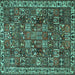 Square Machine Washable Persian Turquoise Traditional Area Rugs, wshtr4121turq