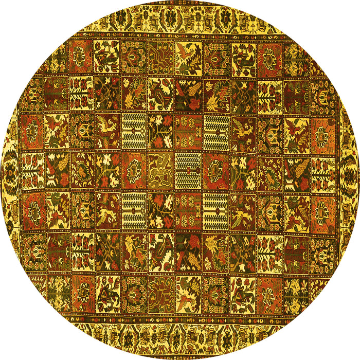 Round Machine Washable Persian Yellow Traditional Rug, wshtr4121yw