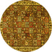 Round Machine Washable Persian Yellow Traditional Rug, wshtr4121yw