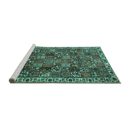 Sideview of Machine Washable Persian Turquoise Traditional Area Rugs, wshtr4121turq
