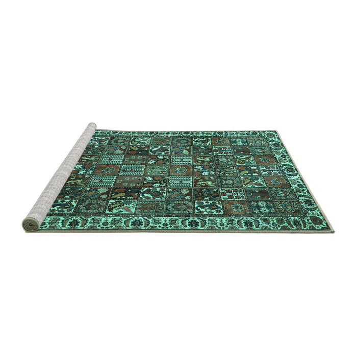 Sideview of Machine Washable Persian Turquoise Traditional Area Rugs, wshtr4121turq