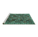 Sideview of Machine Washable Persian Turquoise Traditional Area Rugs, wshtr4121turq