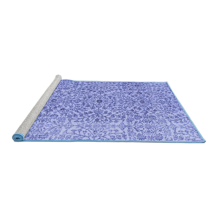 Sideview of Machine Washable Persian Blue Traditional Rug, wshtr4122blu