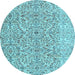 Round Machine Washable Persian Light Blue Traditional Rug, wshtr4122lblu
