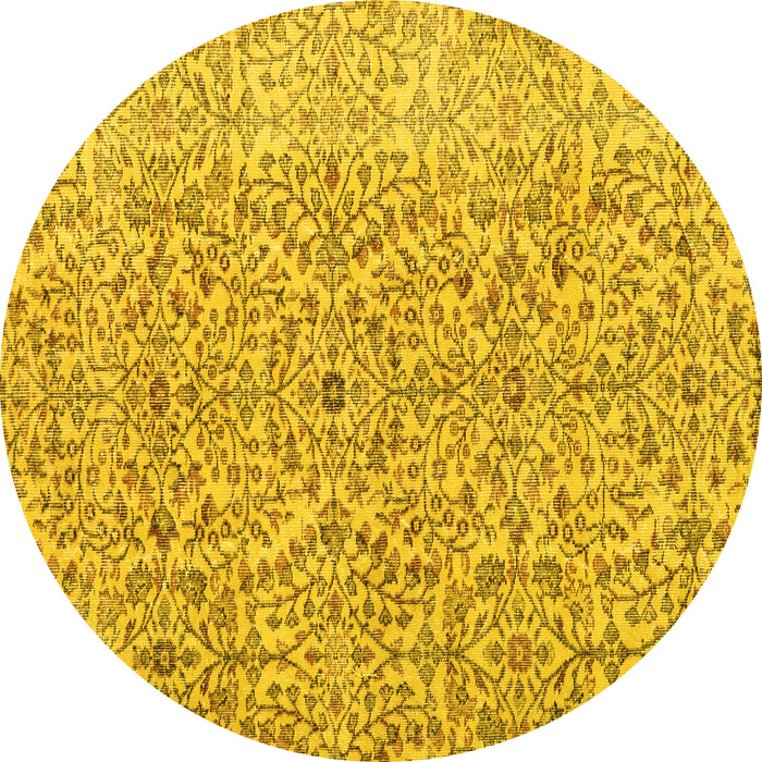Round Persian Yellow Traditional Rug, tr4122yw
