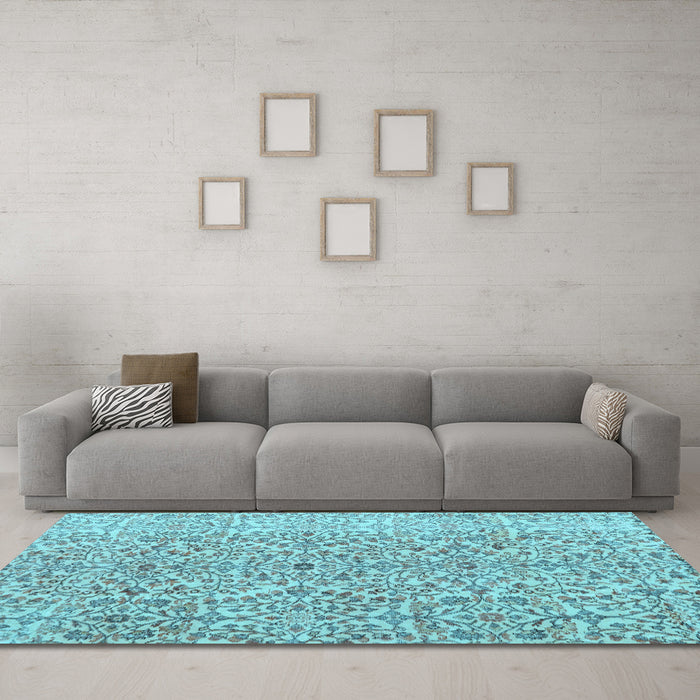 Machine Washable Persian Light Blue Traditional Rug in a Living Room, wshtr4122lblu