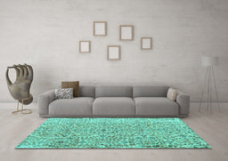 Machine Washable Persian Turquoise Traditional Area Rugs in a Living Room,, wshtr4122turq