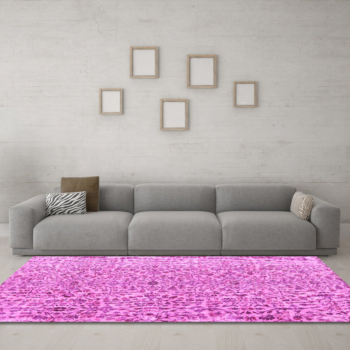 Machine Washable Persian Pink Traditional Rug in a Living Room, wshtr4122pnk