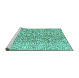 Sideview of Machine Washable Persian Turquoise Traditional Area Rugs, wshtr4122turq
