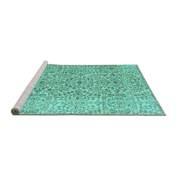 Sideview of Machine Washable Persian Turquoise Traditional Area Rugs, wshtr4122turq