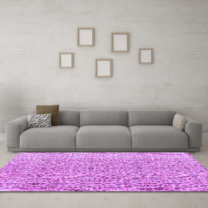 Machine Washable Persian Purple Traditional Area Rugs in a Living Room, wshtr4122pur