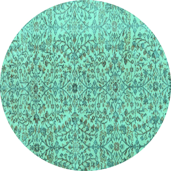 Round Machine Washable Persian Turquoise Traditional Area Rugs, wshtr4122turq