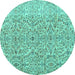Round Machine Washable Persian Turquoise Traditional Area Rugs, wshtr4122turq