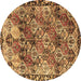 Round Machine Washable Persian Brown Traditional Rug, wshtr4123brn