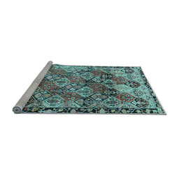 Sideview of Machine Washable Persian Light Blue Traditional Rug, wshtr4123lblu