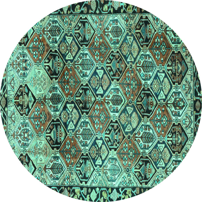 Round Machine Washable Persian Turquoise Traditional Area Rugs, wshtr4123turq