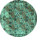 Round Machine Washable Persian Turquoise Traditional Area Rugs, wshtr4123turq