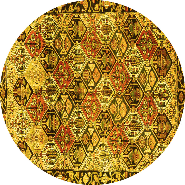 Round Machine Washable Persian Yellow Traditional Rug, wshtr4123yw