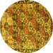 Round Machine Washable Persian Yellow Traditional Rug, wshtr4123yw