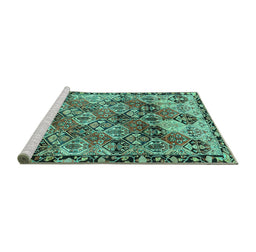 Sideview of Machine Washable Persian Turquoise Traditional Area Rugs, wshtr4123turq