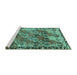 Sideview of Machine Washable Persian Turquoise Traditional Area Rugs, wshtr4123turq