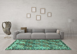 Machine Washable Persian Turquoise Traditional Area Rugs in a Living Room,, wshtr4123turq
