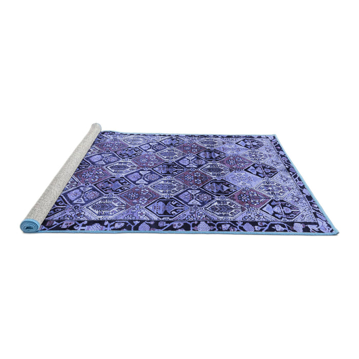 Sideview of Machine Washable Persian Blue Traditional Rug, wshtr4123blu