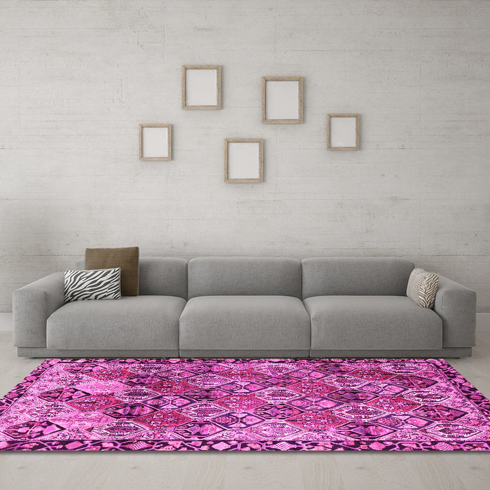 Machine Washable Persian Pink Traditional Rug in a Living Room, wshtr4123pnk
